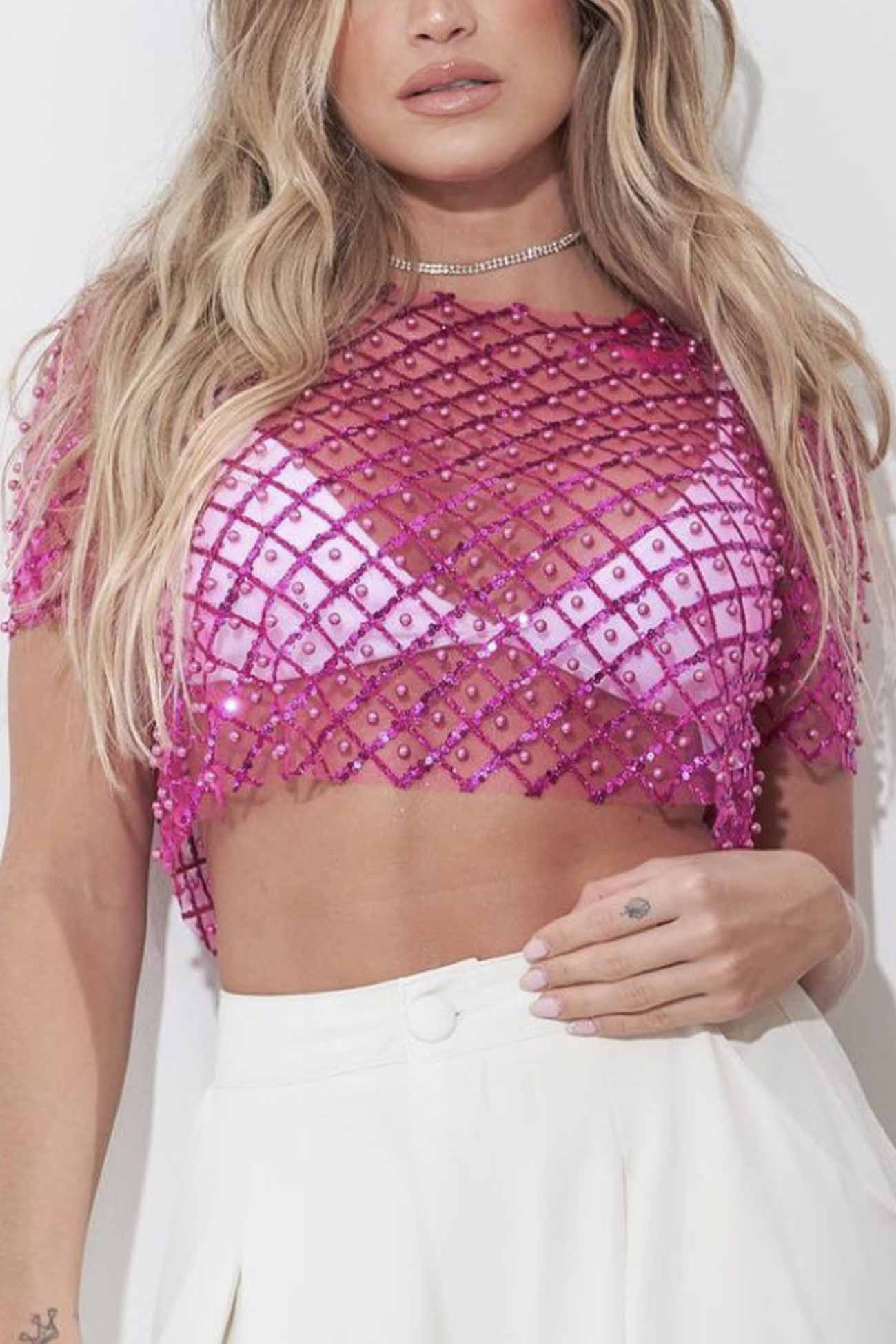 Short Sleeve T-Shirts with Beaded Sequins by Fudus