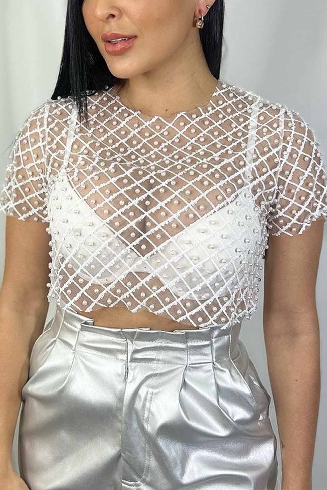 Short Sleeve T-Shirts with Beaded Sequins by Fudus