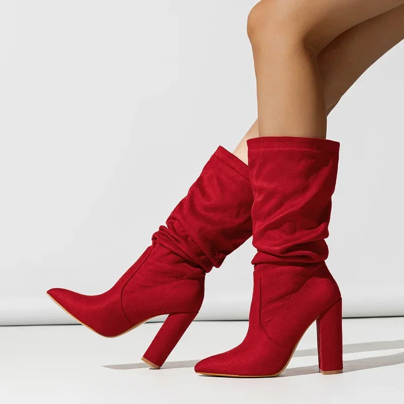 MODEGEIST Damen Slouchy-Boots wadenhoch weiches Material lässig