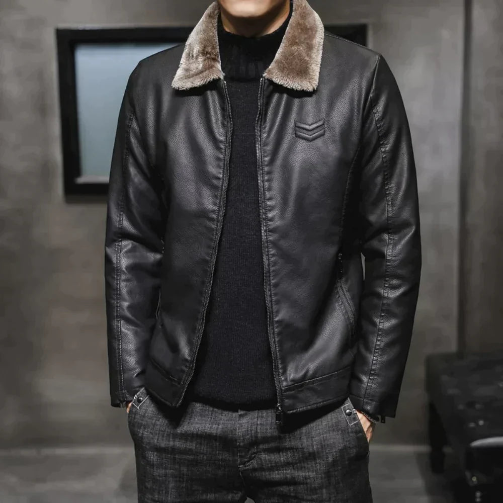 ModeGeist | Lederjacke mit Fleece-Kragen
