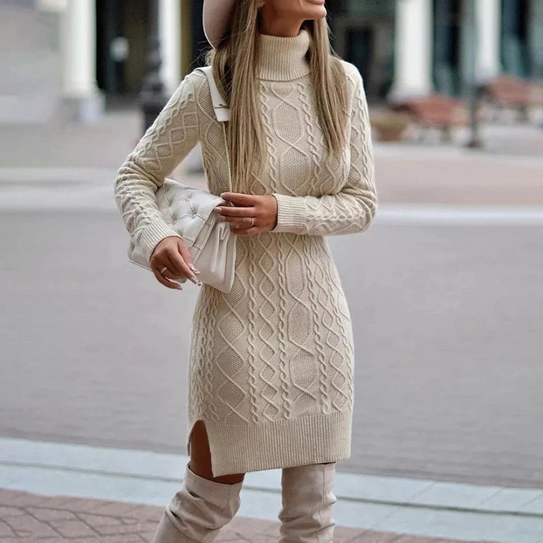 Modisches Nalani Damen-Pulloverkleid mit Rollkragen in Grobstrick-Optik