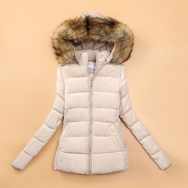 ModeGeist | Winterjacke mit Kunstfellkragen für Damen