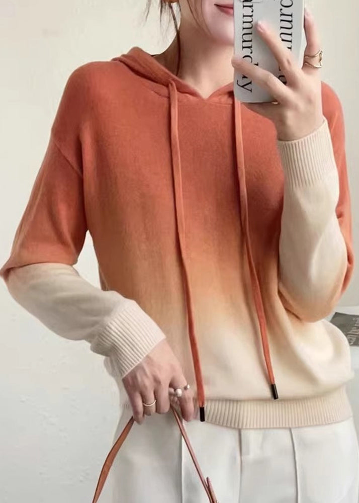 ModeGeist | Farbverlauf Patchwork Wollstrickpullover mit Kapuze Herbst
