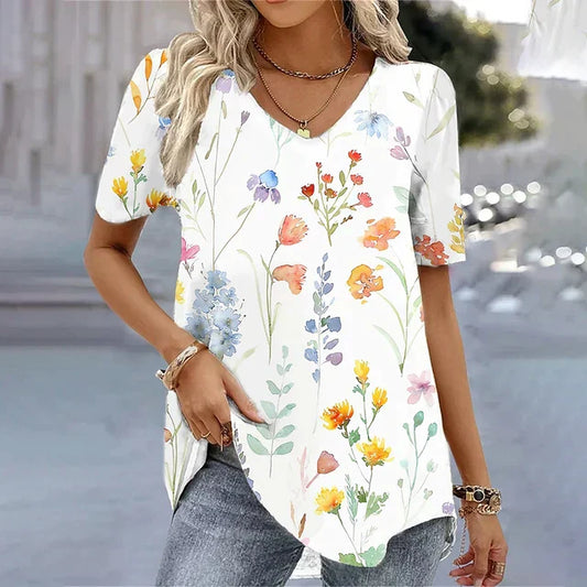 MODEGEIST Damen Gestreiftes V-Ausschnitt T-Shirt Schwarz-Weiß