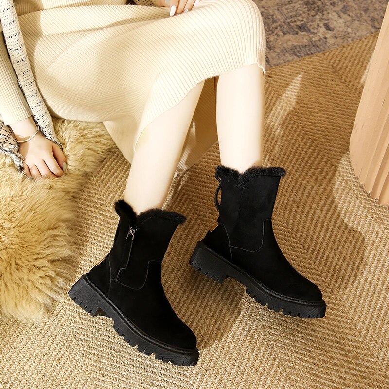 ModeGeist | Fell Schnee Stiefel mit Plateau Absatz