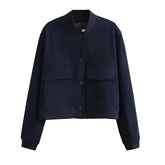 ModeGeist | Damen Bomberjacke Mit Taschen Einfarbige Farbe Und Streetwear Stil