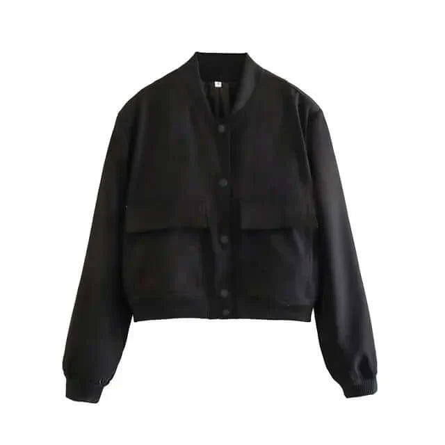 ModeGeist | Damen Bomberjacke Mit Taschen Einfarbige Farbe Und Streetwear Stil