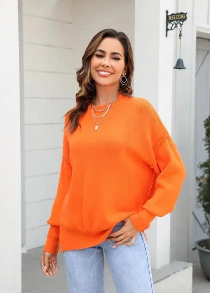 ModeGeist | Gestrickter Lässiger Rundhals Orange Pullover