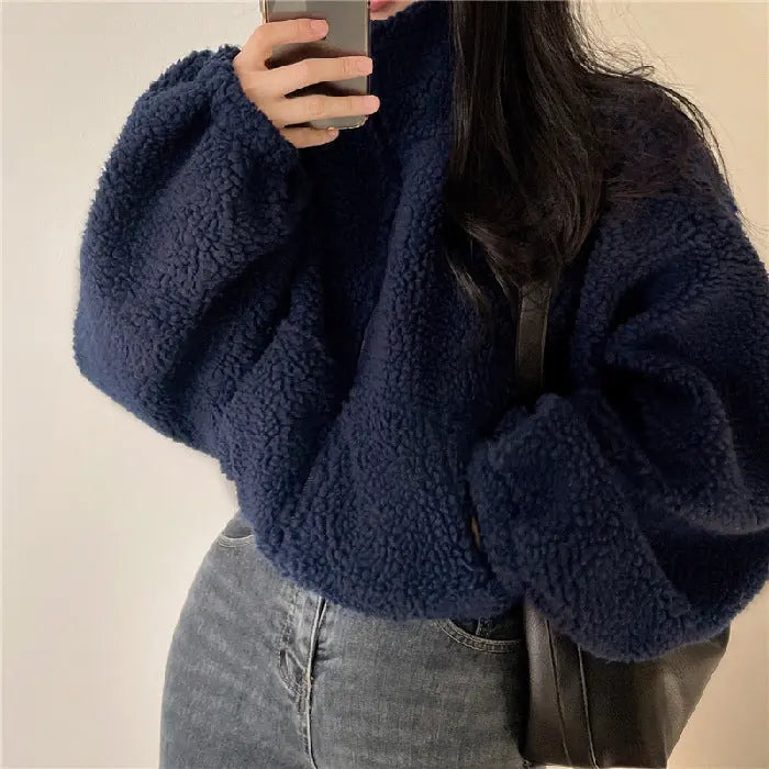 ModeGeist | Stehkragen Kuschelige Teddyjacke für Frauen