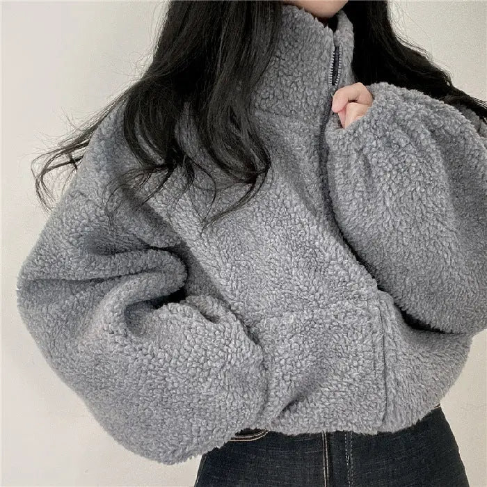 ModeGeist | Stehkragen Kuschelige Teddyjacke für Frauen