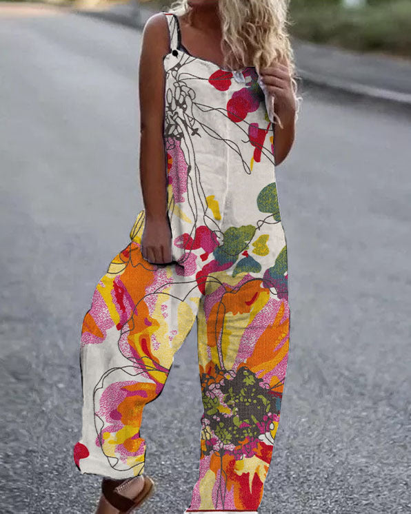 ModeGeist | Große Blumenmuster Leichte Stoff Latzhose