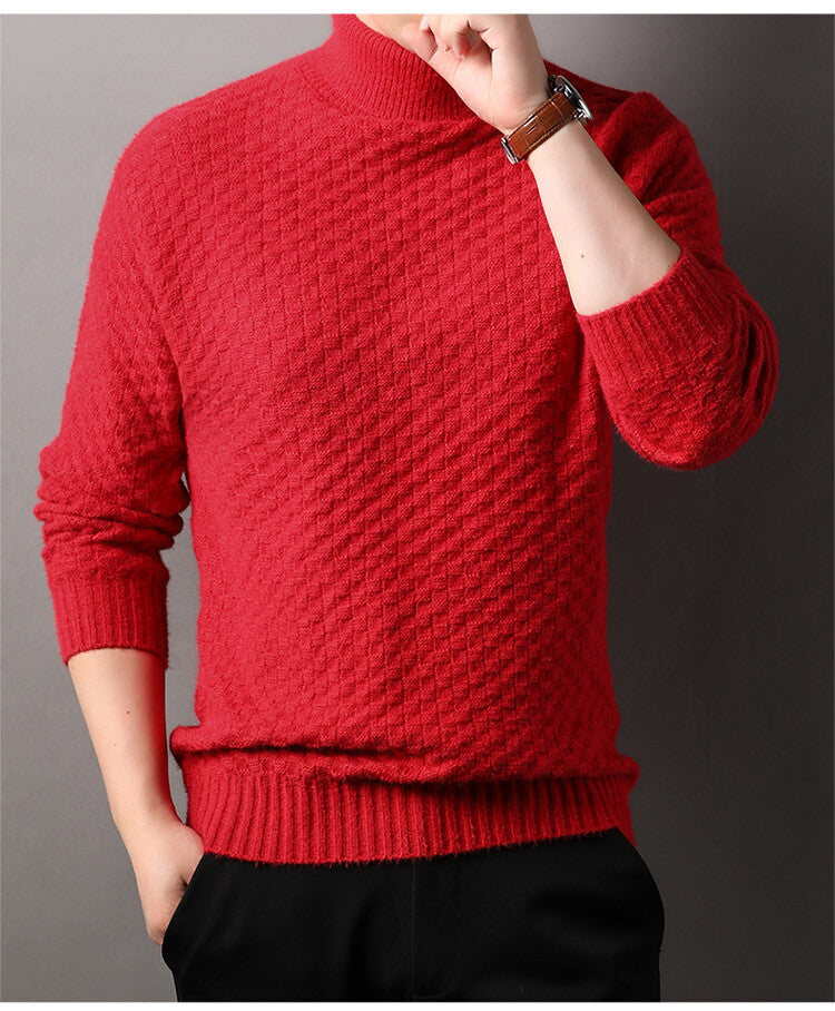 Herren Strickpullover mit hohem Kragen und strukturiertem Design ModeGeist