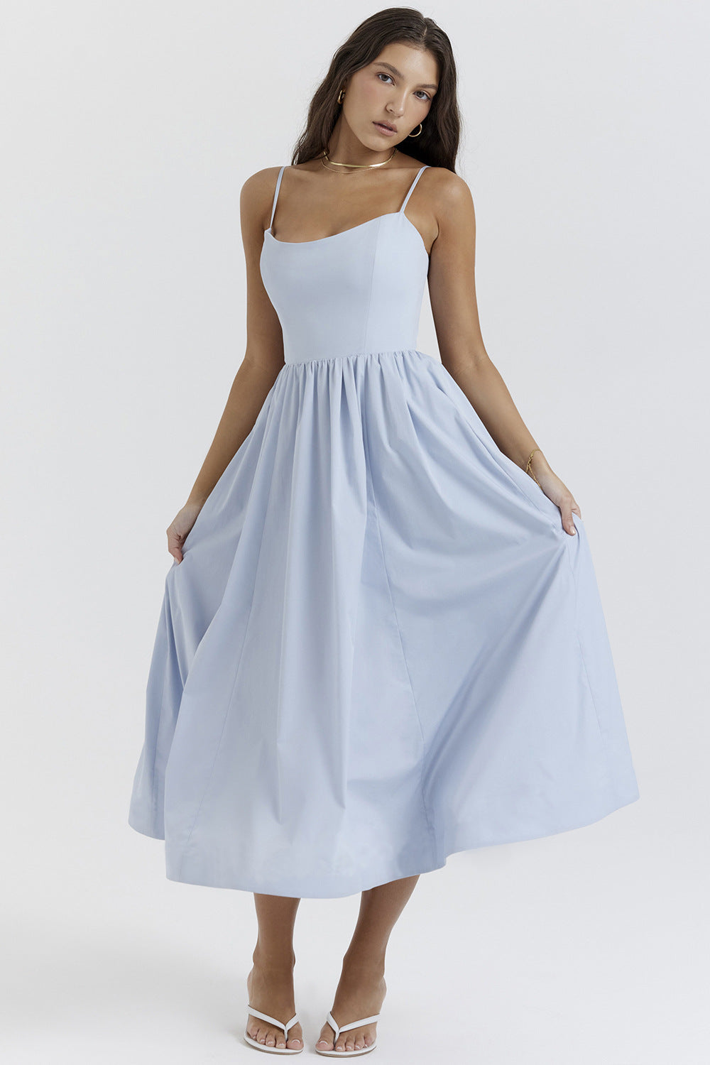 Damen Maxikleid mit schmalen Trägern und schwingendem Rock ModeGeist