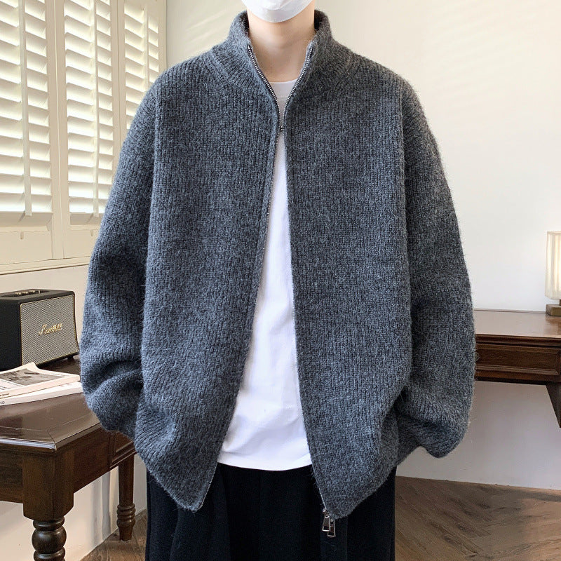 Damen Schicker und flauschiger Strickjacke mit hochgeschlossenem Reißverschluss ModeGeist