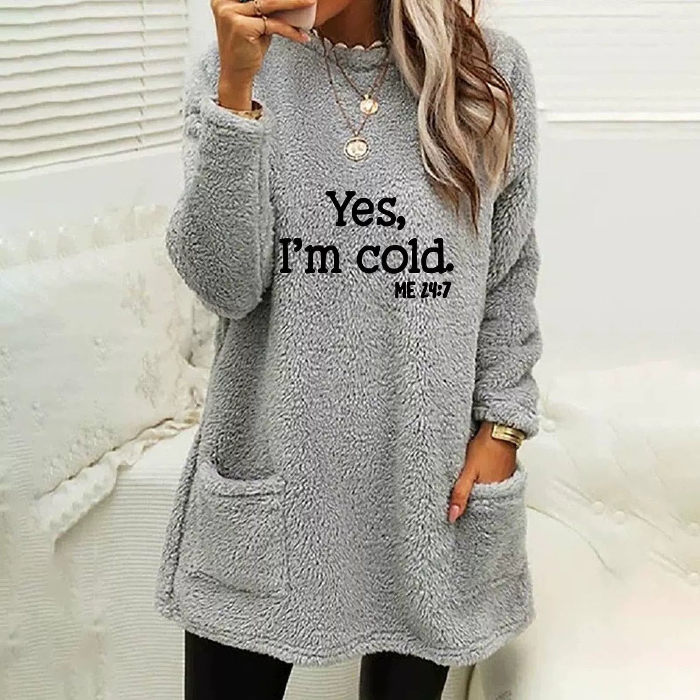 ModeGeist | Übergröße Sweatshirt Doppelseitiges Fleece Buchstabenprint Seitentaschen Langarm