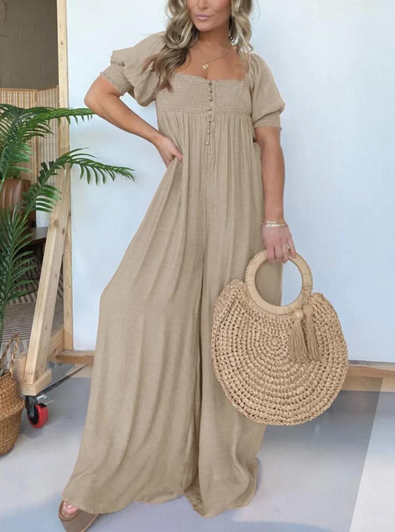 Modegeist Damen Jumpsuit: lässig, schmale Träger, Knopfdetail