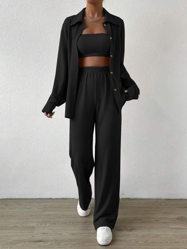 Damen Zweiteiliges Lounge-Set mit Oberteil und weiter Hose ModeGeist