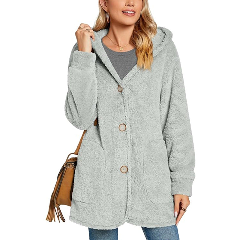 Damen Kuschelige Fleecejacke mit Kapuze und Taschen ModeGeist
