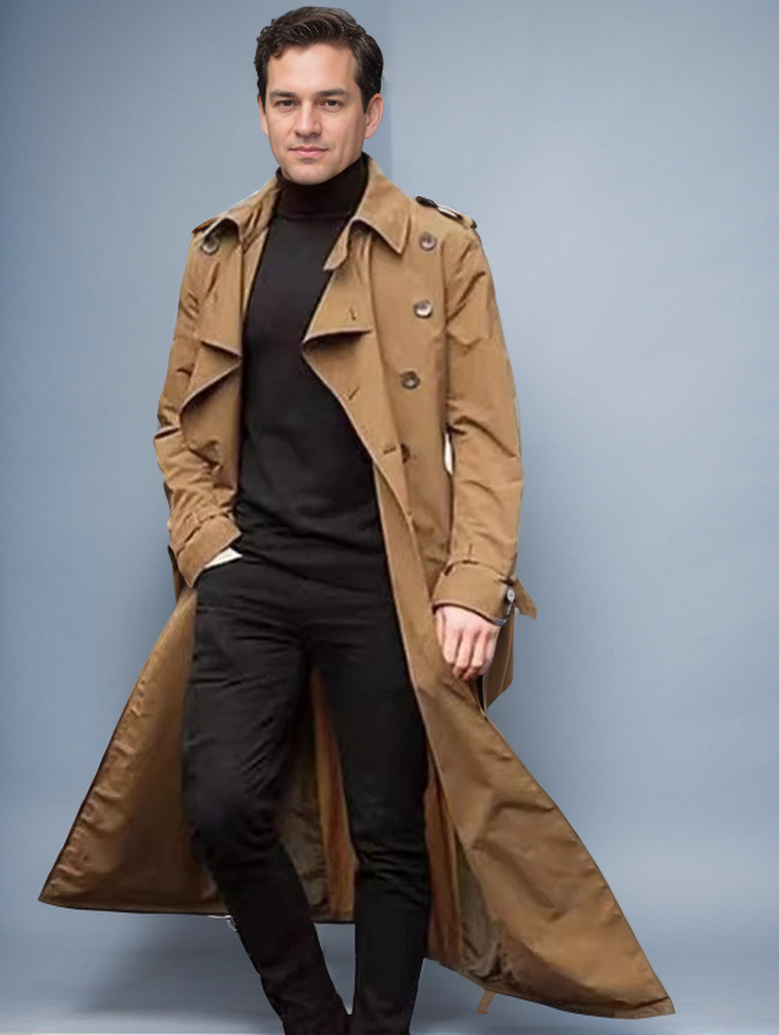 Herren langer Trenchcoat mit modernem Schnitt und praktischen Taschen ModeGeist