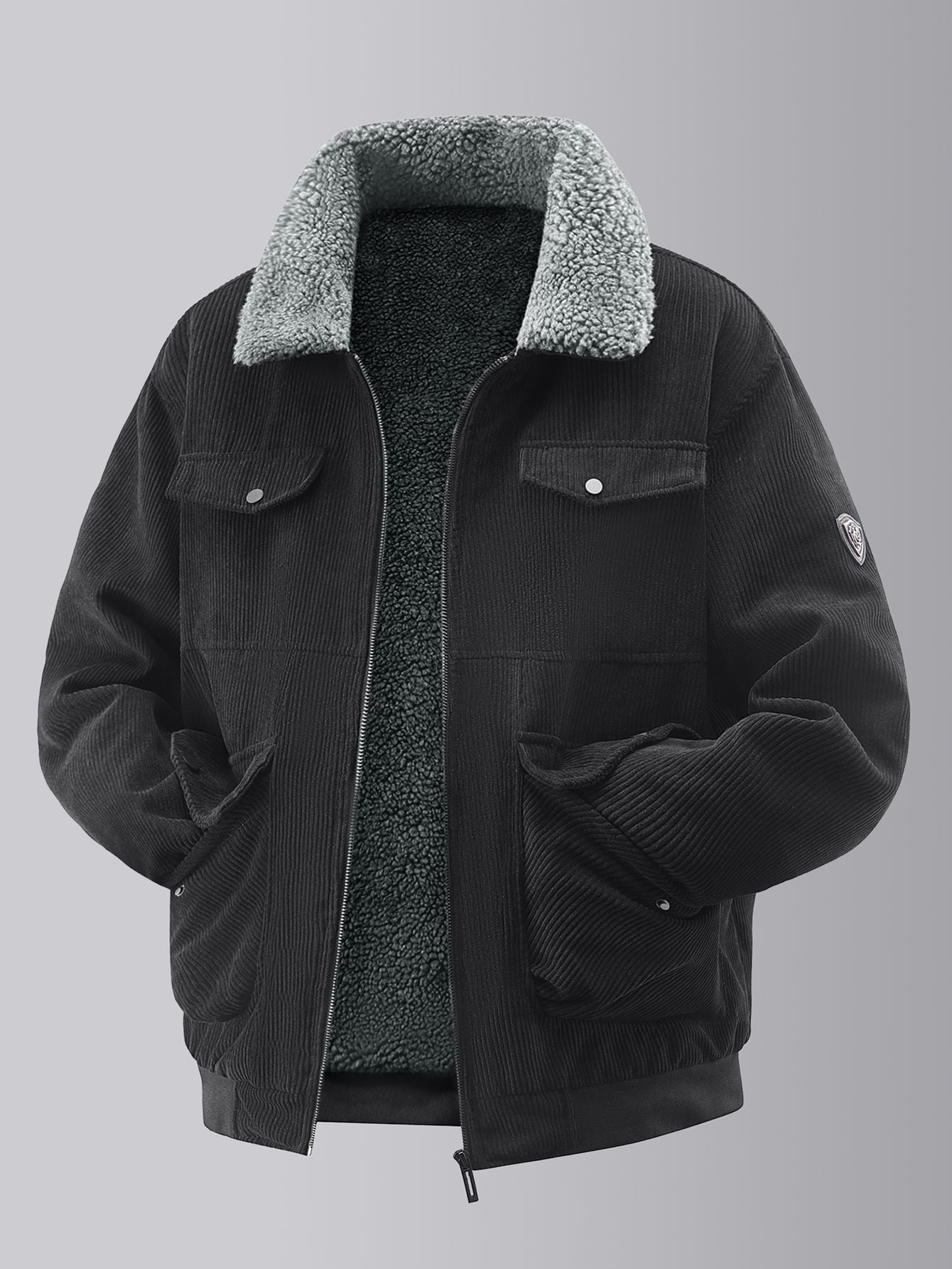 Herren kuschelige Teddy-Fleecejacke mit praktischen Brusttaschen und elastischen Bündchen ModeGeist