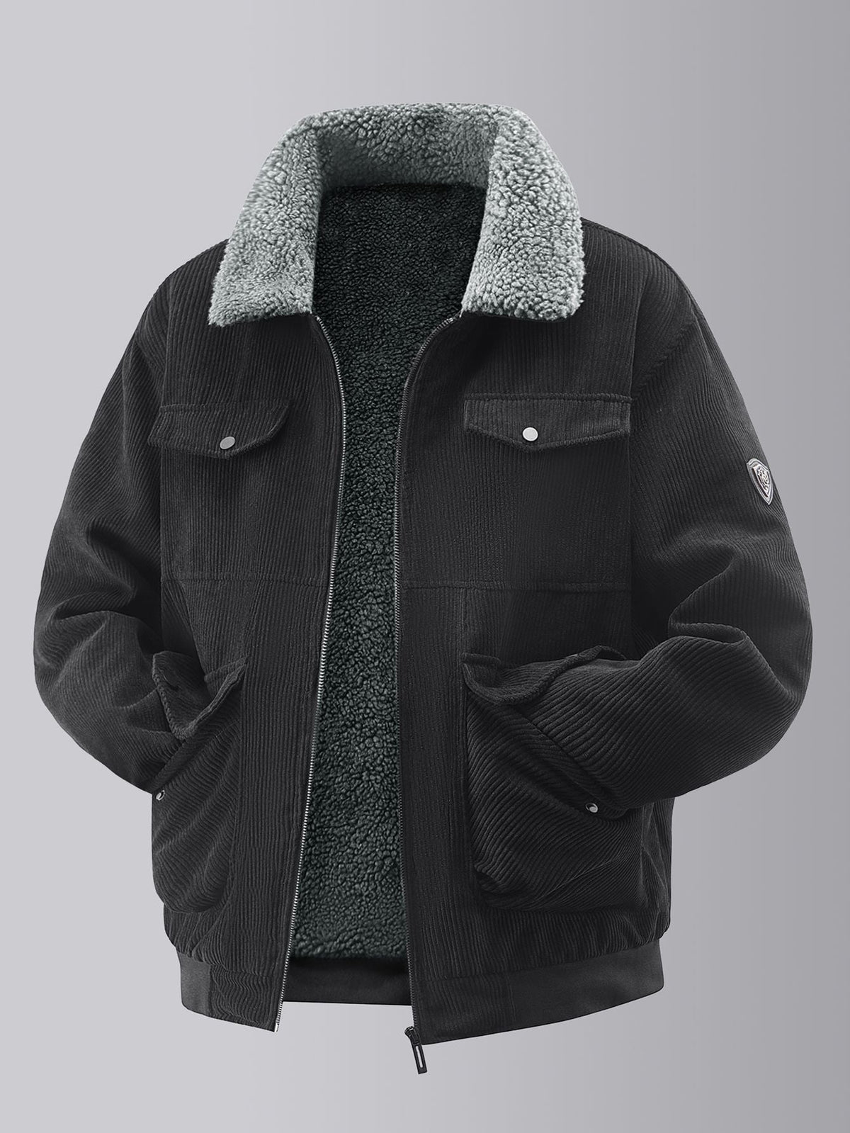 Herren kuschelige Teddy-Fleecejacke mit praktischen Brusttaschen und elastischen Bündchen ModeGeist