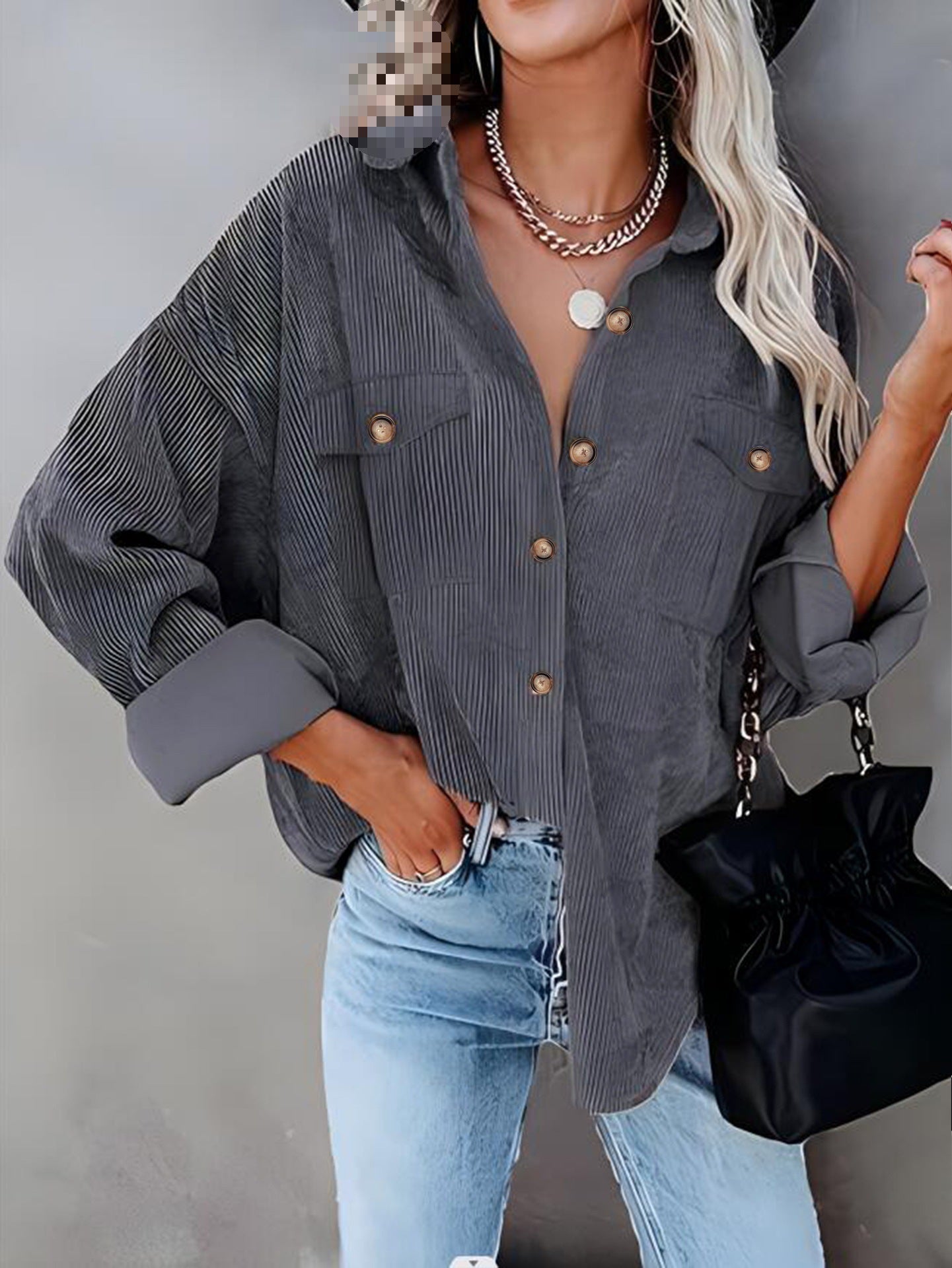 Damen Cordhemdjacke mit doppelter Brusttasche ModeGeist