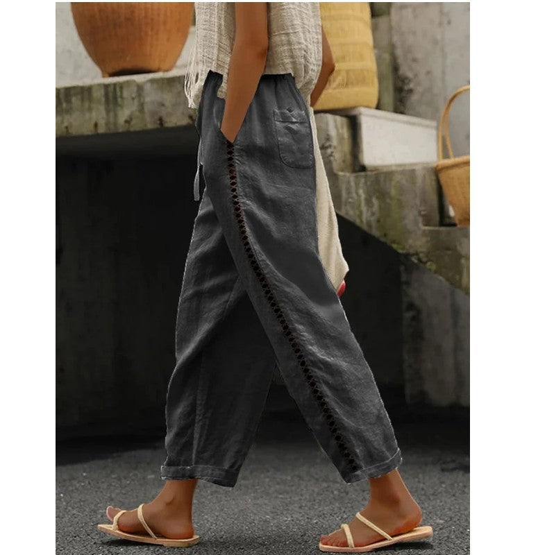 Damen lässige Leinenhose mit seitlichen Schneidern ModeGeist