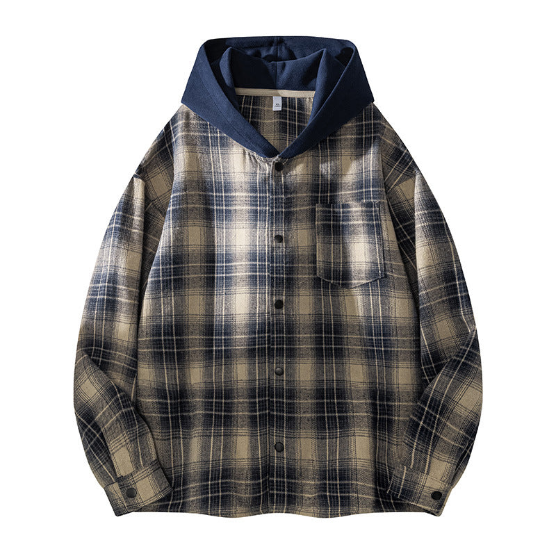Herren lässige Hemdjacke mit gefütterter Kapuze und Karomuster ModeGeist