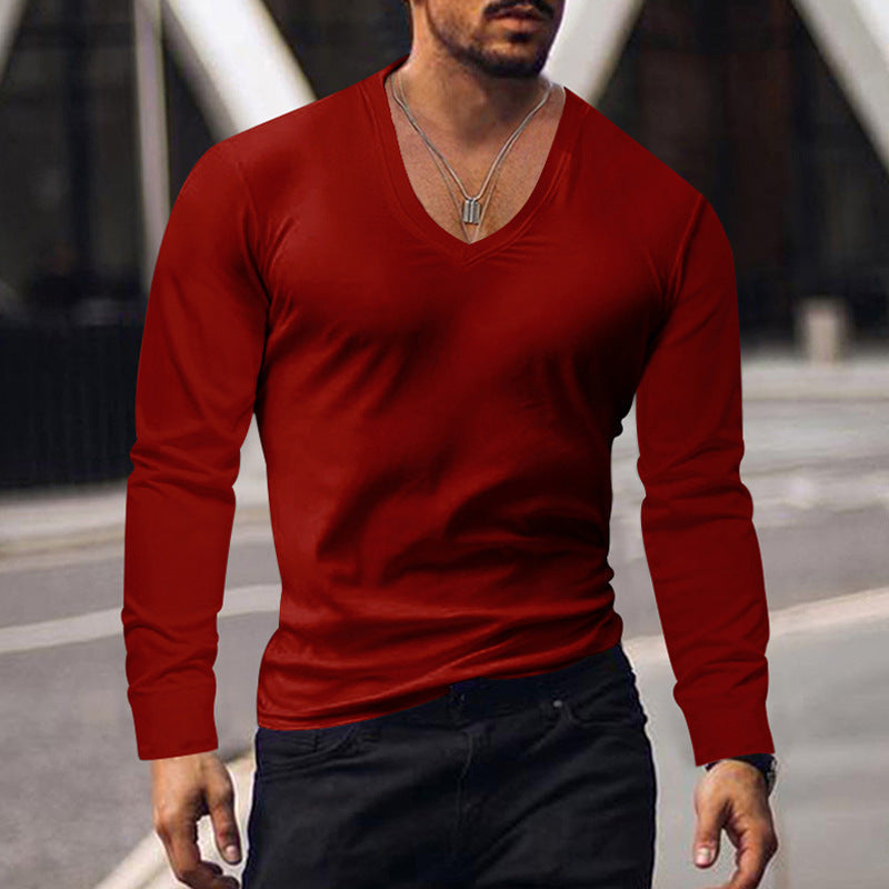 Herren V-Ausschnitt Langarmshirt aus weichem Baumwollmix mit figurbetonter Passform ModeGeist