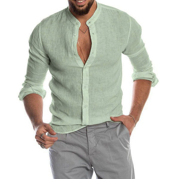 Herren Leinenhemd mit modernem Henley-Ausschnitt und Struktur ModeGeist