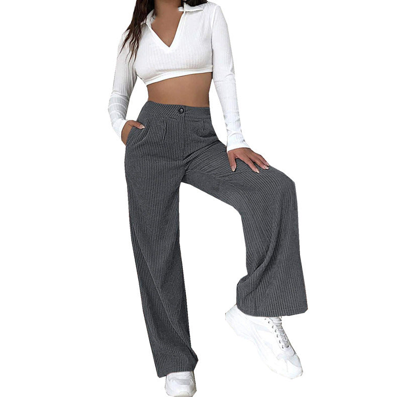 Damen Weite Cordhose mit hohem Bund und seitlichen Taschen ModeGeist