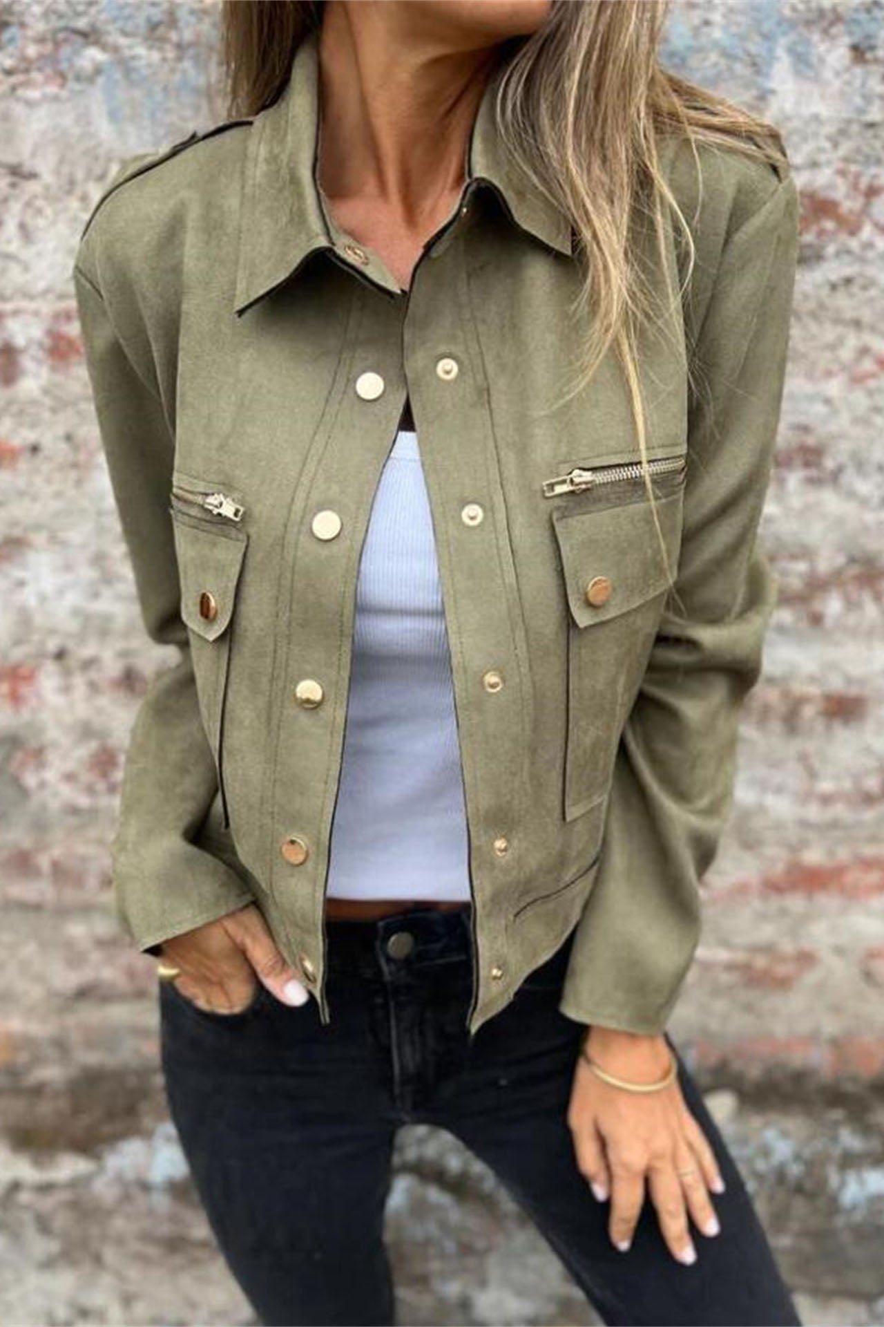 ModeGeist | Metallreißverschluss Revers Langarmjacke
