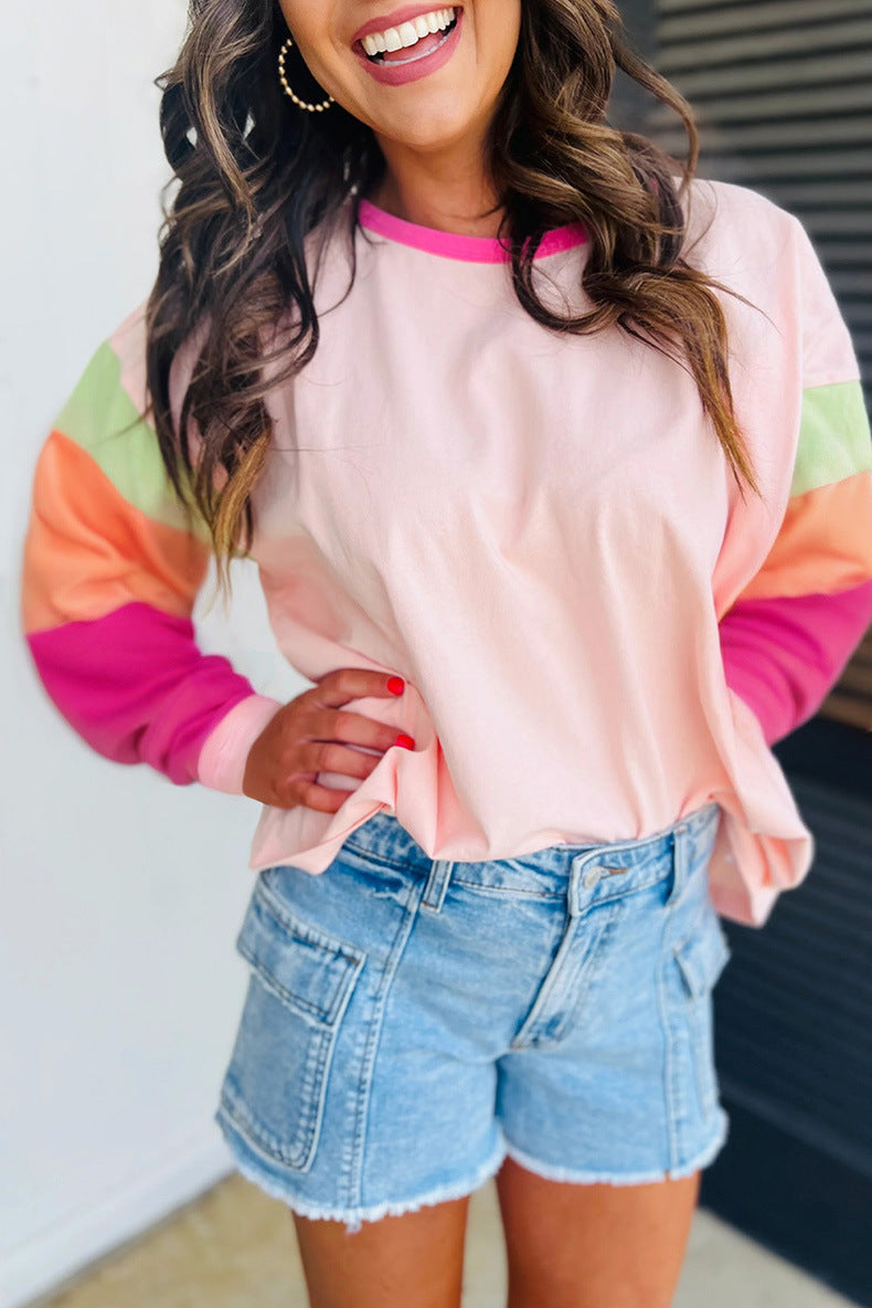 Damen lässiger Sweatshirt mit kontrastierenden Ärmeln ModeGeist