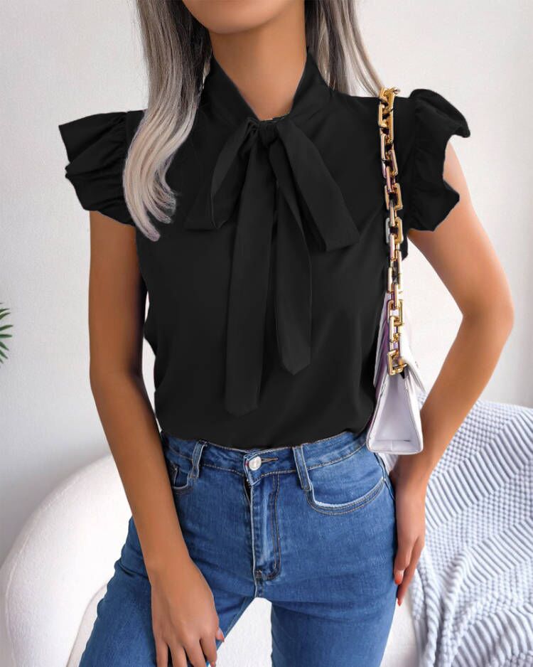 Damen Bluse mit Rüschendetails und schickem Schleifenelement ModeGeist