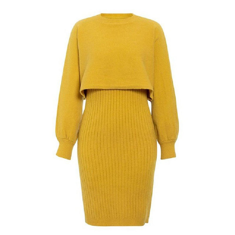 Damen gestricktes Midi-Kleid mit lässigem Cropped-Pullover-Oberteil und Rippenstruktur ModeGeist