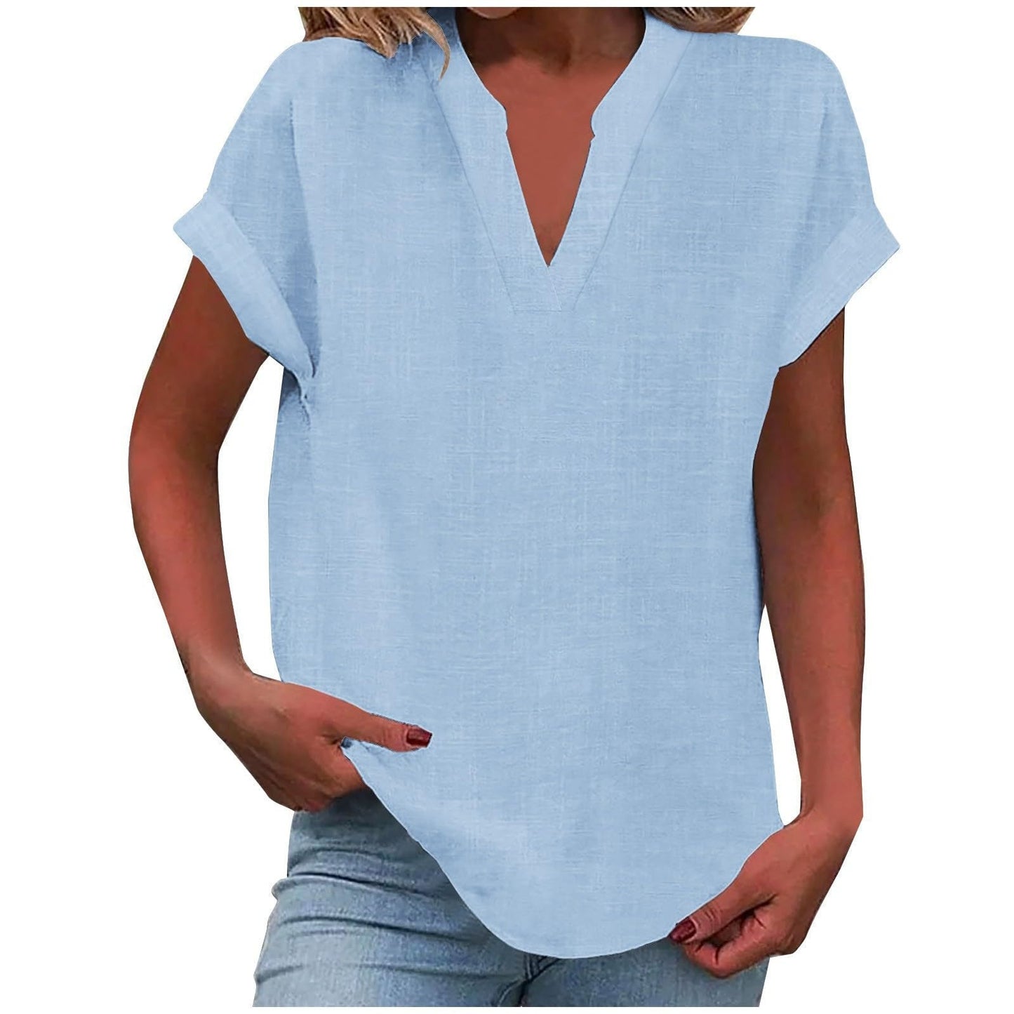 MODEGEIST Damen V-Ausschnitt Bluse Relaxed Fit Leichter Stoff Weiß