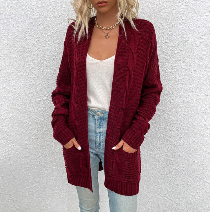 Damen Grobstrick-Cardigan mit großen Taschen und strukturiertem Design ModeGeist