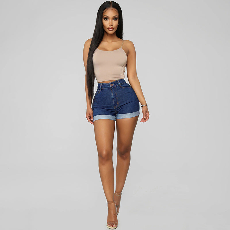 Modische Damen-Jeans-Shorts mit hohem Bund und stylischem Saum