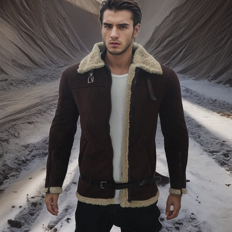 Herren Lammfelljacke mit modernem Schnitt und abnehmbarer Kapuze ModeGeist