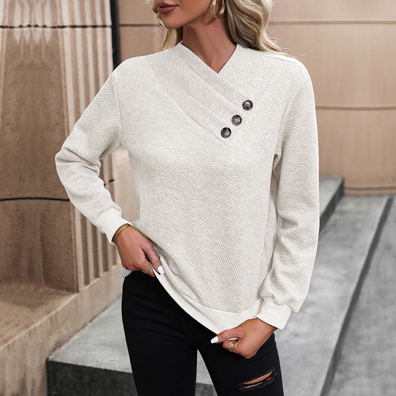 Damen eleganter Pullover mit asymmetrischem Ausschnitt und Knopfdetails ModeGeist