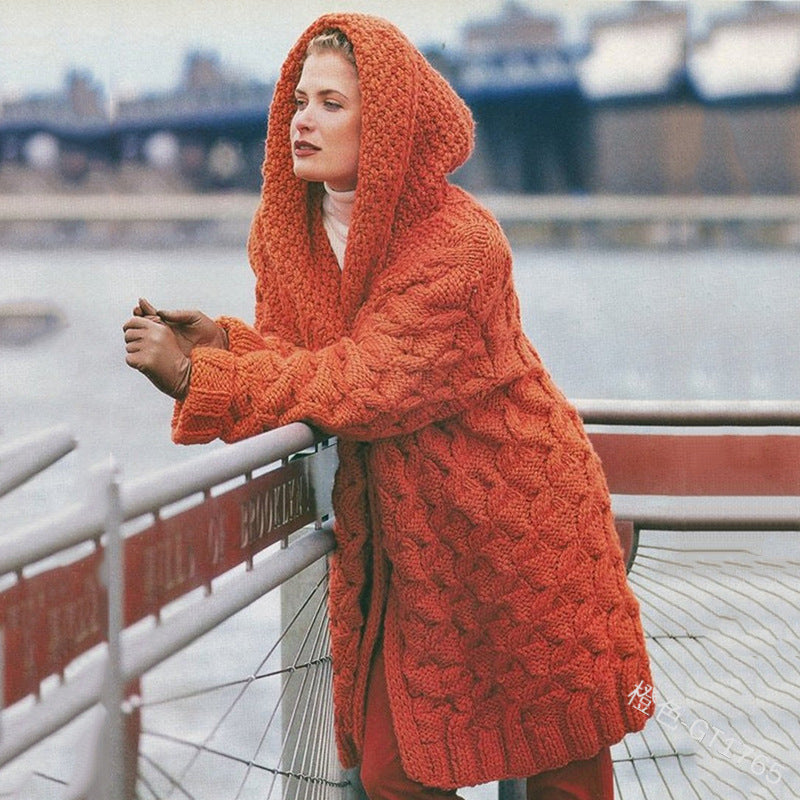 Damen oversized Grobstrickmantel mit Kapuze ModeGeist