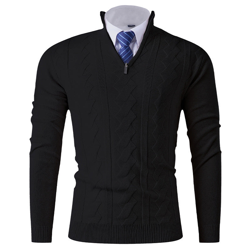 Herren eleganter Stehkragenpullover mit strukturiertem Zipper ModeGeist