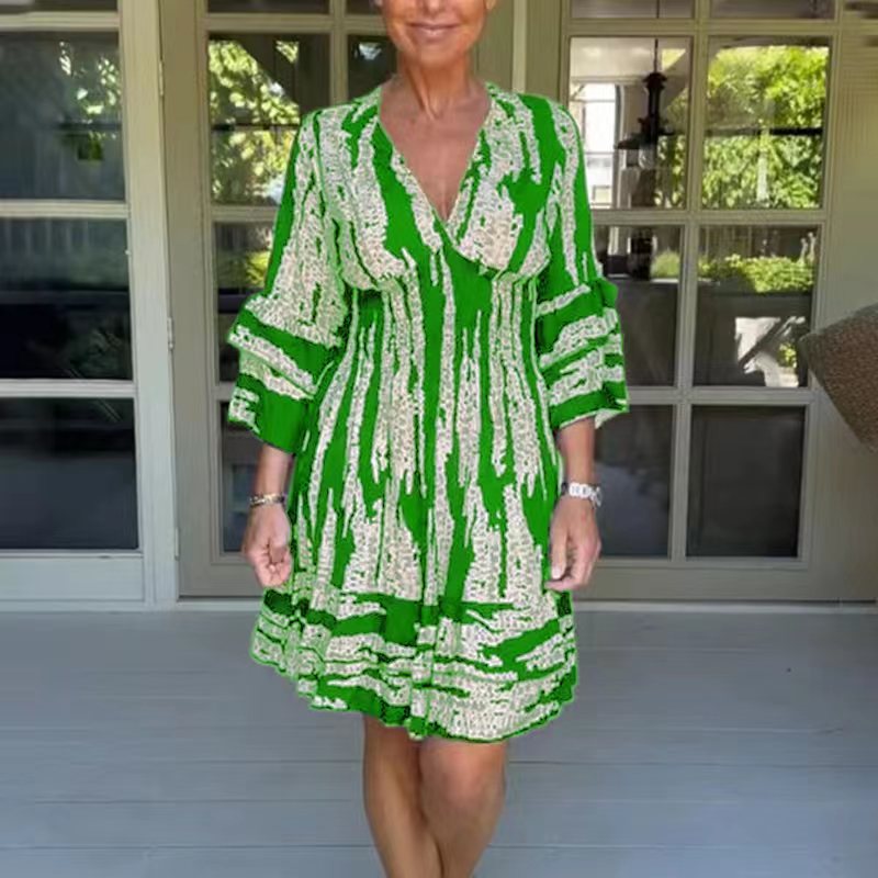 Elegantes Damen Freizeitkleid mit V-Ausschnitt und Volantärmeln von MODEGEIST