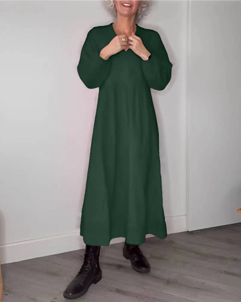 Damen Maxikleid mit elegantem V-Ausschnitt und bequemen langen Ärmeln ModeGeist