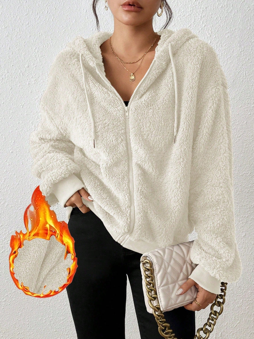 Damen Kuschelige Fleece-Jacke mit Känguru-Tasche und Kapuze ModeGeist