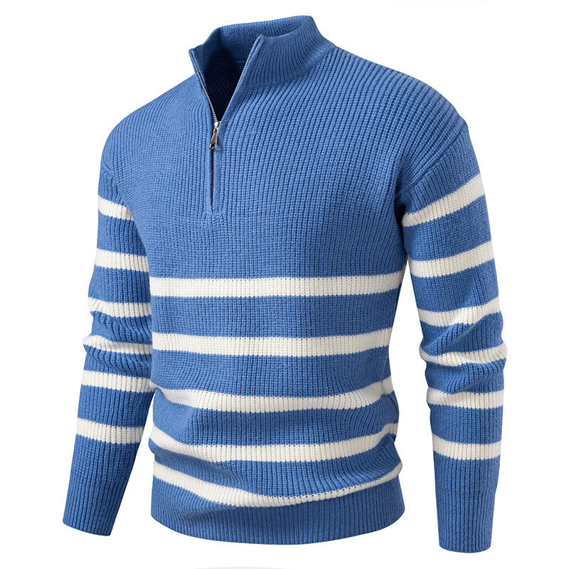 Herren Strickpullover mit modernem Halbreißverschluss und gestreiftem Design ModeGeist