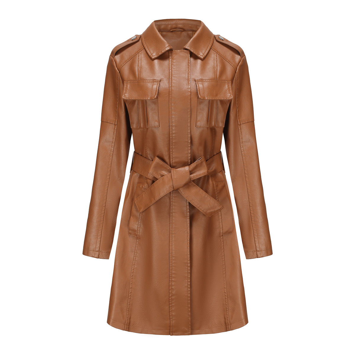Damen modischer Trenchcoat aus hochwertigem Kunstleder ModeGeist