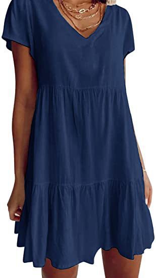 Leichtes Damen Sommerkleid mit V-Ausschnitt und weitem Rock, lässiger Style von MODEGEIST