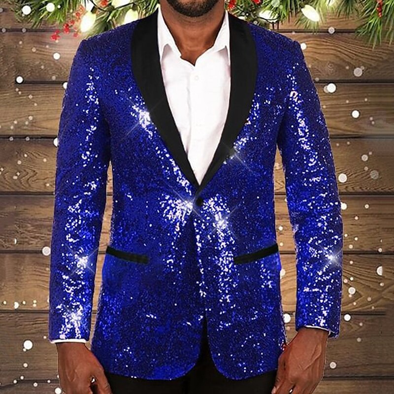 Herren glitzernder Pailletten Blazer mit schwarzem Revers ModeGeist