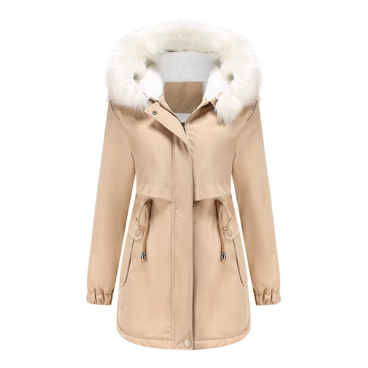Damen modische Winterjacke mit abnehmbarem Fellkragen ModeGeist